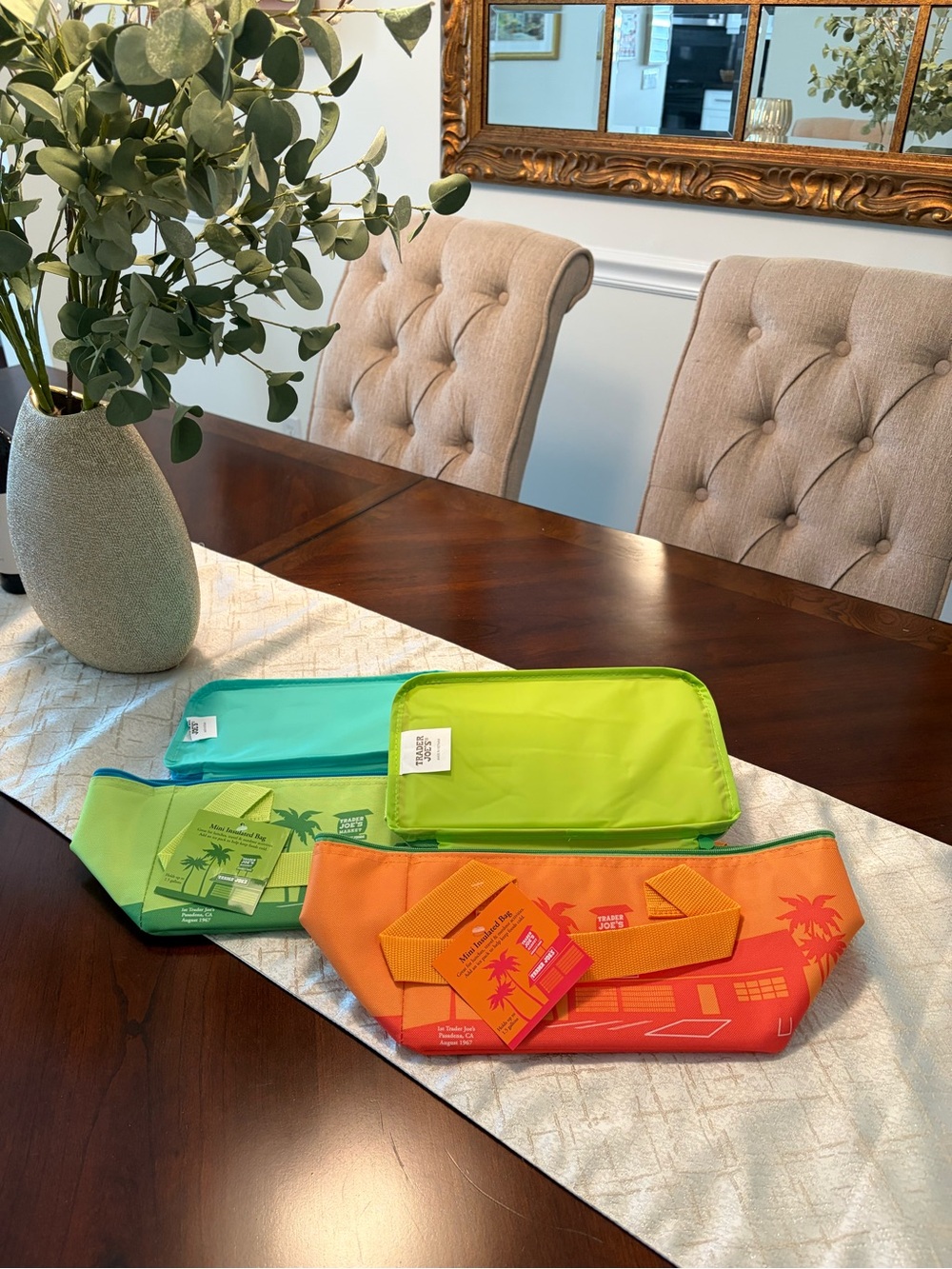 Trader Joe's MINI Insulated Tote Lunch Bag IN Orange  & Green Set of 2 2026 New